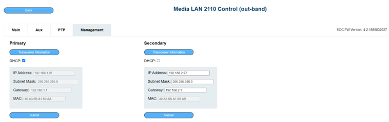 Plura IP 2110 Monitor management config